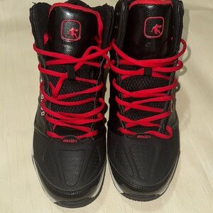 AND1 Black and Red High-Top Sneakers
